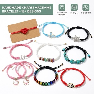Bracelet <span class=keywords><strong>Macramé</strong></span> Fait Main avec Breloques – Plus de 15 Motifs : Papillon, Tortue, Panda, Trèfle, Baseball, Infini – Réglable, Cadeau d'Amitié, OEM - Product Image 2