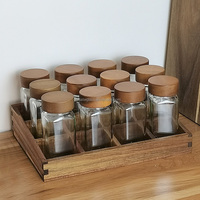 Ensemble de 12 pots à épices de 4 oz avec support en bois, pots à épices en verre avec couvercles à secouer, pots à épices en verre avec étiquettes