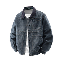 Vestes en jean vintage respirantes brodées sur mesure pour hommes, style oversize, multi-poches, vêtements de travail, veste bomber en jean, veste de basketball