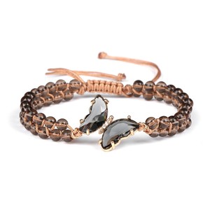 Braccialetti con perline a forma di farfalla, perline di cristallo artificiale da 4 mm, doppio intreccio, stile maglione. - Product Image 5
