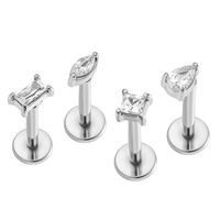 Maina Trendy Claw Setting Cartilage Labret Piercing Jewelry Geometric Zircon Screw Ear Lip Stud Internally Thread Trgaus Earring