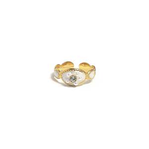 Fashion <b>Ring</b> 316L Stainless Steel PVD <b>Gold</b> Plating White Enamel Crystal Inlay Adjustable Band For Women Jewelry - Product Image 1