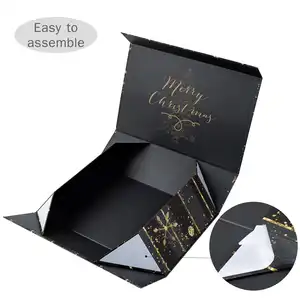 In Stock Low Moq Black Rigid Folding Magnetic Gift Box For Gift Pack Custom Logo Premium Luxury Cardboard Paper Gift Wig