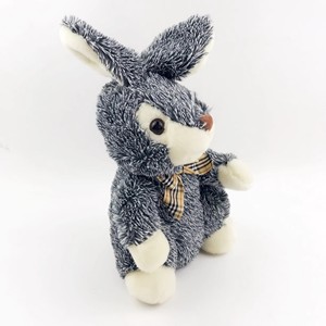 Conejito de Peluche Súper Suave con Rayas <span class=keywords><strong>Grises</strong></span> y Lazo a Rayas, Muñeco de Peluche Suave para Niños, Regalo de Pascua - Product Image 5