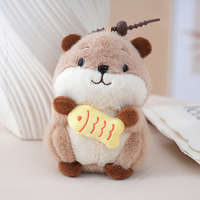Porte-clés en peluche doux et mignon en forme de hamster tenant une poissonnette, breloque de sac