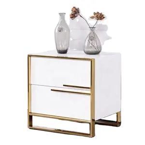 Mesa de cabeceira de aço inoxidável branco com design mais recente, conjunto de móveis de quarto de alta qualidade, mesa lateral de armazenamento deslumbrante