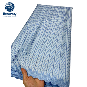 Encaje Suizo Azul Cielo Bestway para Hombre, Tela de Encaje Nigeriano de Algodón Voile, Encaje Africano Bordado - Product Image 1