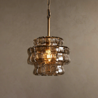 Lustre rond en verre ondulé vintage avec finition bronze, CRI 90, lumière blanc chaud 3000K pour la décoration de la maison et des restaurants
