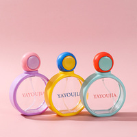 Bouteilles de parfum en plastique PETG coloré de 40 ml, flacons pulvérisateurs, forme plate et ronde, rechargeables avec impression sérigraphique