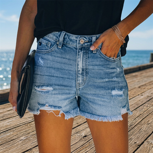 Pantalones Cortos de Mezclilla para Mujer, Estilo Casual de Verano, Desgastados, de Cintura Alta, con Cierre de Cremallera, Elementos de Moda, Precio Económico - Product Image 2