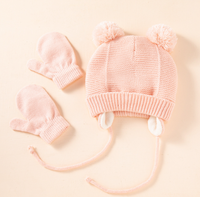 Juego de gorro y manopla con orejas de oso personalizado para niños, nuevo estilo, gorro tejido de alta calidad para niños y niñas