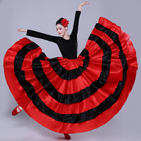 Classique rouge et noir épissé Flamenco tauromachie Performance porter pour les femmes 180-720 degrés grande jupe spectacle de danse