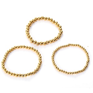 Stainless Steel Bead <b>Bracelet</b> Set | 18K PVD Gold <b>Stretch</b> Elastic Ball <b>Bracelets</b> Stackable Waterproof Tarnish Resistant Jewelry - Product Image 2