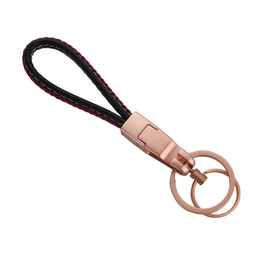 Factory custom fashion design pendant business car keychain metal braided rope blank leather keychain