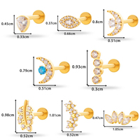 Maina Leaves Moon Zircon Ear Lip Stud ASTM F136 Titanium Cartilage Labret Piercing Jewelry Internally Thread Cartilage Earrings
