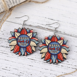 Pendientes de madera Pendientes colgantes de gota de estrella de girasol para mujer Uionen 1190 - Product Image 3