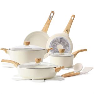 Juego de Utensilios de Cocina de Granito Blanco Antiadherente de 14 Piezas, Sin PFOA ni PFOS, Ollas, Sartenes, Sartenes para Freír, Cacerolas, Juego de Cocina Antiadherente - Product Image 1