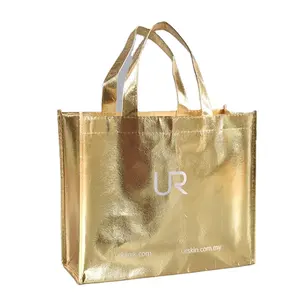 ขายร้อนรีไซเคิล Gold Metallic ลามิเนตไม่ทอ Tote กระเป๋า