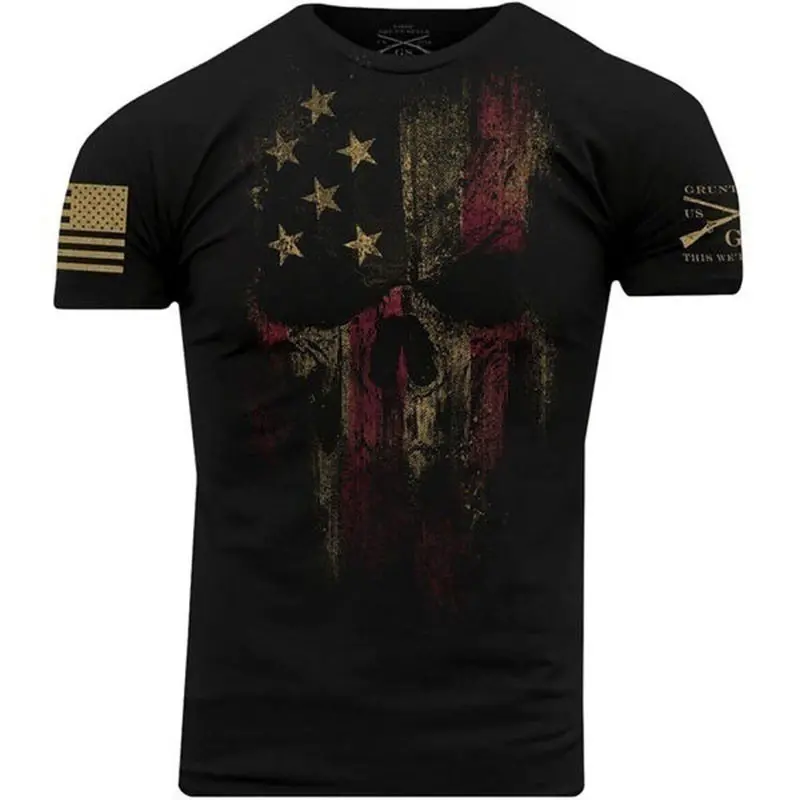 Cráneo militar bandera American Warrior Impreso Camiseta Informal Para hombres 2020 Camiseta Top