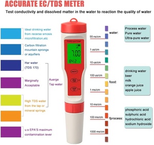 Penguji kualitas air portabel <span class=keywords><strong>4</strong></span> in <span class=keywords><strong>1</strong></span>, penguji pH EC/PH/Temp presisi tinggi untuk air tanaman - Product Image 5