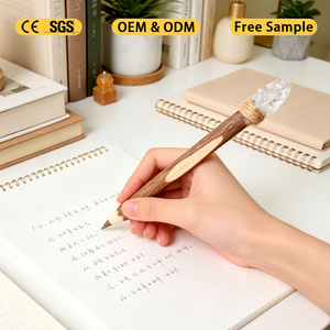 Wholesale New Design Clear Quartz DIY Creative <b>Crystal</b> <b>Raw</b> Stone Wooden Stick Cute Pen for Student Gift - Product Image 2