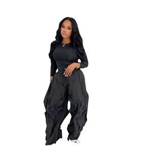 Completo da <span class=keywords><strong>Donna</strong></span> Europeo e Americano con Top Aderente e <span class=keywords><strong>Pantaloni</strong></span> a <span class=keywords><strong>Gamba</strong></span> <span class=keywords><strong>Larga</strong></span> con Cuciture in Pizzo e Volant Personalizzato per il Lavoro - Product Image 6