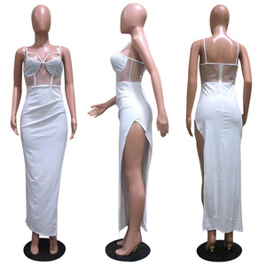 Pense 2023 Celebrity Party Wear Luxo Vestido De Noite Rhinestone Sexy Ver Através Vestido Longo Sem Mangas para Senhoras - Product Image 2