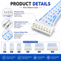 Kabel Pita PH2.0 2 3 6 8 12 Pin Konektor PH Kabel Harness Biru Putih Perakitan Kabel Datar untuk Elektronik dan Peralatan