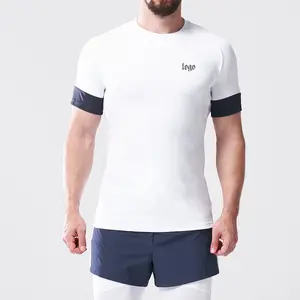 Мужская летняя футболка из 95% хлопка, 5% спандекс, с круглым вырезом, изогнутой подошвой, Мужская футболка для спортзала, пустая футболка для бодибилдинга