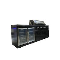 Ensemble de meubles de cuisine extérieure pour barbecue noir, avec fonction de grillade, réfrigération et lavage des fruits et légumes