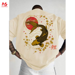 Camiseta Casual de Talla Grande para <span class=keywords><strong>Hombre</strong></span>, Tendencia de Moda con Elemento Koi Chino Antiguo Tejido, 180g, 100% Poliéster, Transpirable y de Secado Rápido - Product Image 3