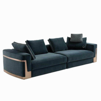 Sofá Doble Azul de Cuero, Diseño Italiano, Muebles para Sala de Estar, Conjunto de Sofá y Sillón
