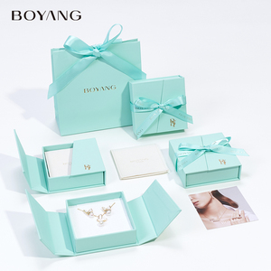 Boyang Tùy Chỉnh Sinh Thái Đôi Mở Cửa Giấy Vòng Cổ Vòng Bông Tai Quà Tặng Bao Bì Hộp Đồ Trang Sức Với Ribbon - Product Image 3