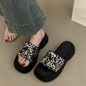 Sandalias de cuña negras con tacón grueso y plataforma, estilo nuevo de verano 2026, de moda para mujer - Product Image 1