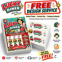 Cartes à déchirer double face sur le thème Lucky Diner, design animé amusant, cartes à gratter gagnantes, vente en gros directe usine