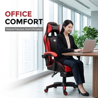 Chaise de bureau ergonomique moderne rose avec massage, repose-pieds inclinable, design confortable en cuir PU, réglable en hauteur pour le gaming