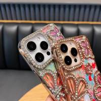 Coque de téléphone antichoc en TPU souple pour filles, design fleur diamant scintillant électroplaqué pour 17/16 Pro Max/15 Plus/11-14