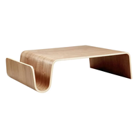 Table basse de luxe en contreplaqué courbé en forme de S, noyer, monobloc, sans pieds, rangement latéral, sur mesure pour salon