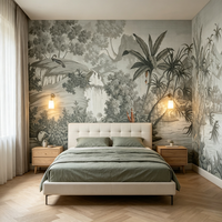 Papier peint mural personnalisé, gris vintage, jungle, imprimé numérique amovible, pour la décoration intérieure de spa tropical, maison d'hôtes