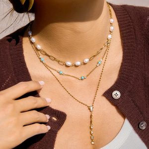 Collar Gargantilla de Acero Inoxidable Chapado en Oro PVD con Cadena Circular Delicada y Turquesa Apilada, Joyería de Verano 2026 para Uso Diario - Product Image 2