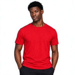 <b>Men's</b> Red Cotton T-Shirt Short Sleeve O-Neck Regular Fit Casual Solid Color Jersey Knit Blank Design - Product Image 1