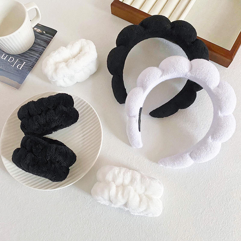 Custom Terry Towel Cloth Spa Wrist Washband Face Wash Set Puffy Sponge Makeup Elastic Hairband Non Slip Padded Soft Headband