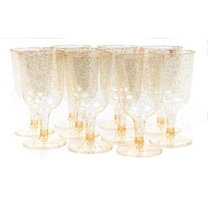Copas de Vino Desechables BST Stemware de 160 ml (6 oz), Mini Copas de Plástico con Brillo Dorado y Base Extraíble para Bebidas y Fiestas - Product Image 1