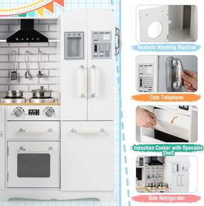 Juego de Cocina de Juguete para Niños, Juego de Cocina de Madera, Estilo Rústico Hecho a Mano, Lavadora Realista, <span class=keywords><strong>Horno</strong></span> Microondas, <span class=keywords><strong>Estufa</strong></span> - Product Image 5