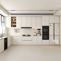 Armoires de cuisine blanches mates personnalisées, cuisine modulaire minimaliste moderne avec éclairage LED sous l'armoire pour maison de luxe