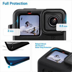 Kit de protection en silicone pour GoPro Hero 12/11/10/<span class=keywords><strong>9</strong></span>, protecteur d'écran en verre trempé, couvercle de batterie, capuchons d'objectif, cordon - Product Image 5