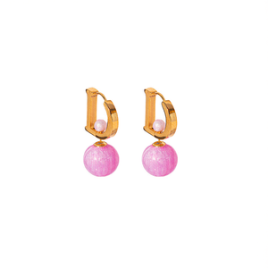 Boucles d'oreilles pendantes tendance en acier inoxydable 316L plaqué or PVD, design perles roses, bijoux durables et résistants - Product Image 2