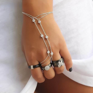 Bracciale a Catena per Dita in <span class=keywords><strong>Argento</strong></span> Sterling <span class=keywords><strong>925</strong></span> con Anello e Zirconi Rotondi Incastonati per Donna - Product Image 3