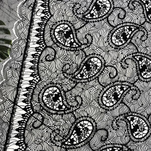 Tela de Encaje Bordada con Diseño Paisley y Borde Ondulado, Color Negro, de Lujo, <span class=keywords><strong>para</strong></span> Vestidos de Novia, Lencería y Trajes de Novia, Venta al Por Mayor - Product Image 1