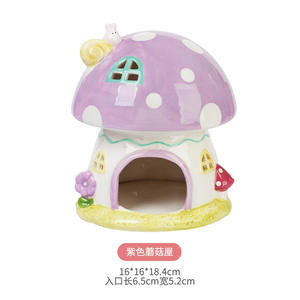 Decoratief Paddenstoelontwerp Keramische Vogel Hamster Klein Dierenhuis - Product Image 4